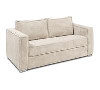 Vente-unique - Canapé 4 Places Convertible Express en Velours côtelé Beige avec Assise mémoire de Forme - Couchage 160 cm - Matelas 22 cm mémoire de Forme Loreto