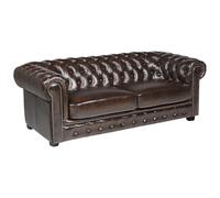 Vente-unique - Canapé Chesterfield 3 Places Brenton 100% Cuir de Buffle - Marron Reflets châtains