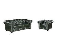 Canapé chesterfield 3 places et un fauteuil BRENTON 100% cuir de buffle - Vert empire