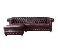 Vente-unique - Canapé d'angle Chesterfield Brenton 100% Cuir de Buffle - Bordeaux- Angle Gauche