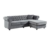 Vente-unique - Canapé d'angle Chesterfield réversible Toledo en Velours - Anthracite