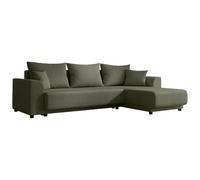 Vente-unique - Canapé d'angle Convertible et réversible en Velours côtelé Vert Kaki NESSARO