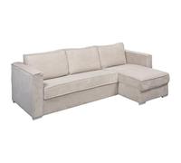 Vente-unique - Canapé d'angle Convertible Express et réversible en Velours côtelé Beige - Couchage 140 cm - Matelas 22 cm avec mémoire de Forme Loreto