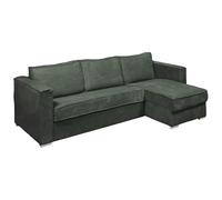 Vente-unique - Canapé d'angle Convertible Express et réversible en Velours côtelé Vert - Couchage à Lattes Larges 160 cm - Matelas 18 cm Loreto
