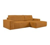 Vente-unique - Canapé d'angle Droit Convertible en Velours côtelé Orange Clair Amelia