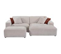 Vente-unique - Canapé d'angle Droit et Pouf en Velours côtelé Beige TIRONO de Maison Céphy