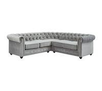 Canapé d'angle en velours - CHESTERFIELD - Gris - Réversible - 4 places