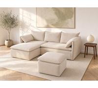 Vente-unique - Canapé d'angle Gauche Convertible et Pouf en Velours côtelé Beige Teodora