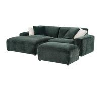 Vente-unique - Canapé d'angle Gauche et Pouf en Velours côtelé Vert Sapin TIRONO de Maison Céphy