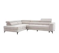Canapé d'angle gauche relax avec assise coulissante électrique en tissu beige MONISO
