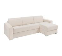 Canapé d'angle réversible convertible express en tissu texturé beige - Couchage lattes larges 160 cm - Matelas 22 cm avec mémoire de forme - CALITO