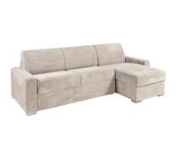 Canapé d'angle réversible convertible express en velours côtelé beige - Couchage 160 cm - Matelas 14 cm - CALITO