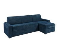 Canapé d'angle réversible convertible express en velours côtelé bleu - Couchage 160 cm - Matelas 18 cm - CALITO