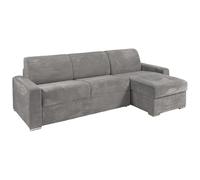 Canapé d'angle réversible convertible express en velours côtelé gris clair - Couchage lattes larges 160 cm - Matelas 18 cm - CALITO