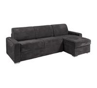 Canapé d'angle réversible convertible express en velours côtelé gris - Couchage lattes larges 140 cm - Matelas 18 cm - CALITO