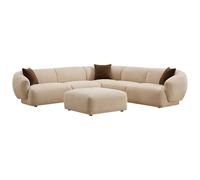 Vente-unique - Canapé d'angle réversible et Pouf en Tissu texturé Beige MIBASTO