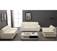 Vente-unique - Canapés 3 Places 2 Places et Un Fauteuil en Cuir Thibault - Ivoire