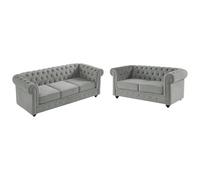 Vente-unique - Canapés 3 Places et 2 Places Chesterfield - Velours Gris Clair