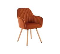 Chaise avec accoudoirs en velours et pieds bois de hêtre - Terracotta - ELEANA