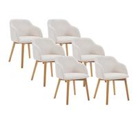 Lot de 6 chaises avec accoudoirs en velours côtelé et bois d'hévéa - Crème - JELISA