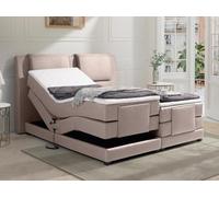 Ensemble complet boxspring tête de lit + sommiers relaxation électrique + matelas + surmatelas - 2 x 90 x 200 cm - Tissu - Beige -