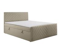Ensemble complet literie déco tête de lit + sommiers coffre + matelas + surmatelas - 180 x 200 cm - Velours - Taupe - MAKANA de YSMÉE