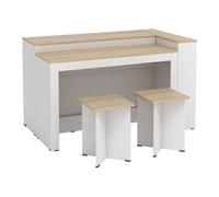 Vente-unique - Ensemble îlot Central de Cuisine + 2 tabourets - Blanc et Naturel Clair - NUSICE