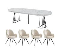 Vente-unique - Ensemble Table FIRELA + 4 chaises GULSUN - Effet marbre Blanc et Beige