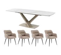 Ensemble table MALATA + 4 chaises HEKA - Effet marbre blanc et beige