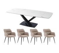 Ensemble table MALATA + 4 chaises HEKA - Effet marbre blanc et beige