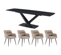 Ensemble table MALATA + 4 chaises HEKA - Effet marbre noir et beige