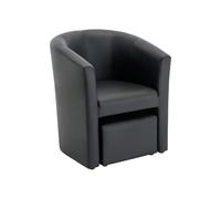 Fauteuil cabriolet et pouf en simili noir JOVANA