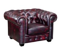 Vente-unique - Fauteuil Chesterfield Brenton 100% Cuir de Buffle - Bordeaux