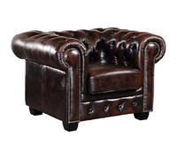 Vente-unique - Fauteuil Chesterfield Brenton 100% Cuir de Buffle - Marron Reflets châtains