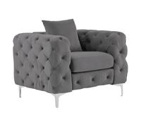 Fauteuil chesterfield en velours anthracite EDWINA