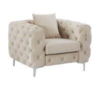 Fauteuil chesterfield en velours beige EDWINA