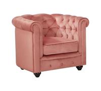 Vente-unique - Fauteuil Chesterfield - Velours Rose Pastel