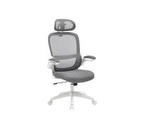 Fauteuil de bureau ergonomique avec têtière - Tissu - Gris et blanc - NIRANO