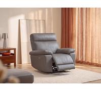Vente-unique - Fauteuil Relax en Cuir Gris RANIFA - Repose-Pied, Appuie-tête, Inclinable
