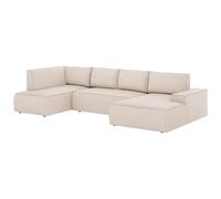 Vente-unique - Grand canapé d'angle Droit panoramique Convertible en Tissu texturé Beige Amelia