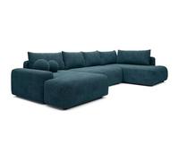 Vente-unique - Grand canapé d'angle Gauche panoramique Convertible en Tissu texturé Bleu DAVISO