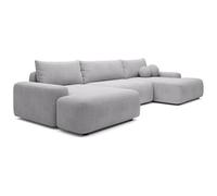 Vente-unique - Grand canapé d'angle panoramique Convertible en Tissu texturé Gris Clair DAVISO