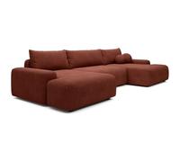 Vente-unique - Grand canapé d'angle panoramique Convertible en Tissu texturé Terracotta DAVISO