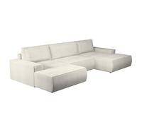 Vente-unique Canapé d'angle panoramique convertible AMELIA en velours côtelé beige