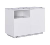 Vente-unique - Ilot Central de Cuisine avec 2 Portes et 1 Niche en MDF - Effet marbre Blanc - CORELINA