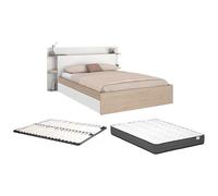 Vente-unique - Lit 140 x 190/200 cm avec 4 tiroirs - Coloris : Naturel et Blanc + Sommier + Matelas - TILONIDE