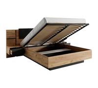 Vente-unique - Lit 140 x 190 avec sommier LED - Gris Anthracite, Naturel Clair - avec Tiroir, Etagére - ELYNIA