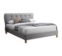 Vente-unique - Lit 160 x 200 cm avec tête de lit capitonnée - Tissu - Gris Clair - Elide