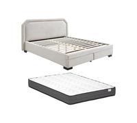 Vente-unique - Lit 2 Personnes avec sommier - 140 x 190 cm - Beige - INASTO