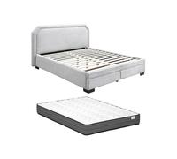 Vente-unique - Lit 2 Personnes avec sommier - 140 x 190 cm - Gris Clair - INASTO